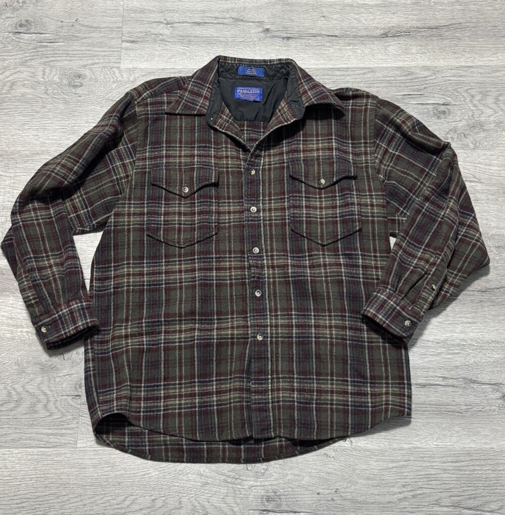 Pendleton Outdoor Shirt Men's Large Plaid Virgin Wool Flannel Button Up READ